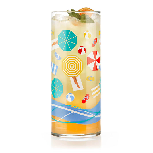 Libbey Vintage Beach Scene Cooler Glasses, 16 oz, Set of 4
